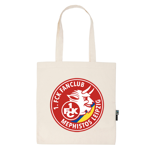 Beige Stofftasche mit rotem Rundlogo 1. FCK Fanclub Mephistos Leipzig