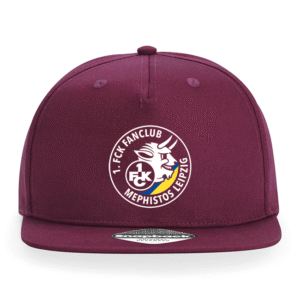 Bordeauxfarbene Snapback-Cap mit rundem Fanclub-Logo 1. FCK Mephistos Leipzig