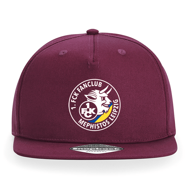Bordeauxfarbene Snapback-Cap mit rundem Fanclub-Logo 1. FCK Mephistos Leipzig