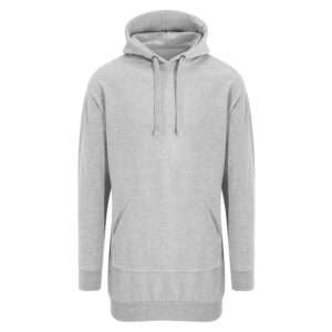 Hellgrauer Kapuzenpullover mit Kängurutasche und Kordelzug