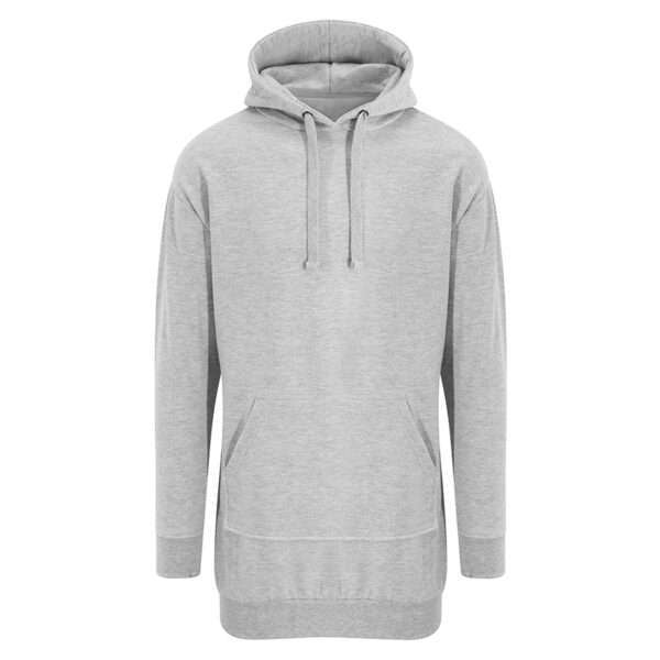 Hellgrauer Kapuzenpullover mit Kängurutasche und Kordelzug