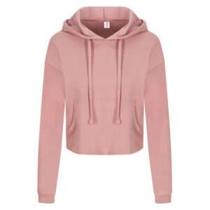 Rosa kurz geschnittener Kapuzenpullover mit Kängurutasche und Kordelzug