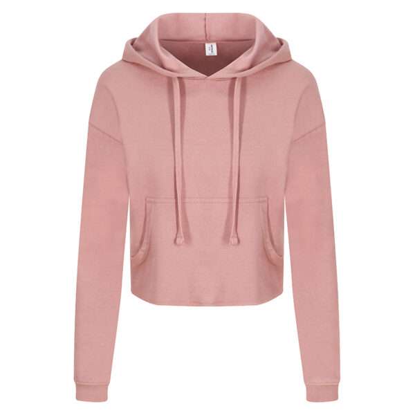 Rosa kurz geschnittener Kapuzenpullover mit Kängurutasche und Kordelzug