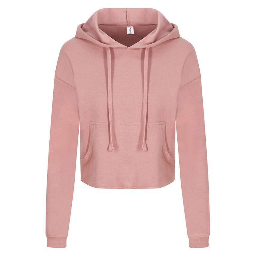 Rosa kurz geschnittener Kapuzenpullover mit Kängurutasche und Kordelzug