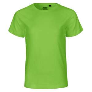 Grünes T‑Shirt in leuchtendem Limettengrün, Frontansicht, kurzärmlig