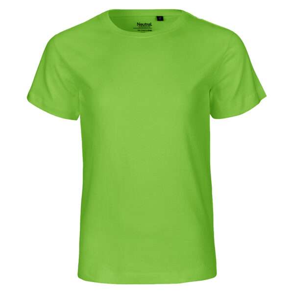 Grünes T‑Shirt in leuchtendem Limettengrün, Frontansicht, kurzärmlig