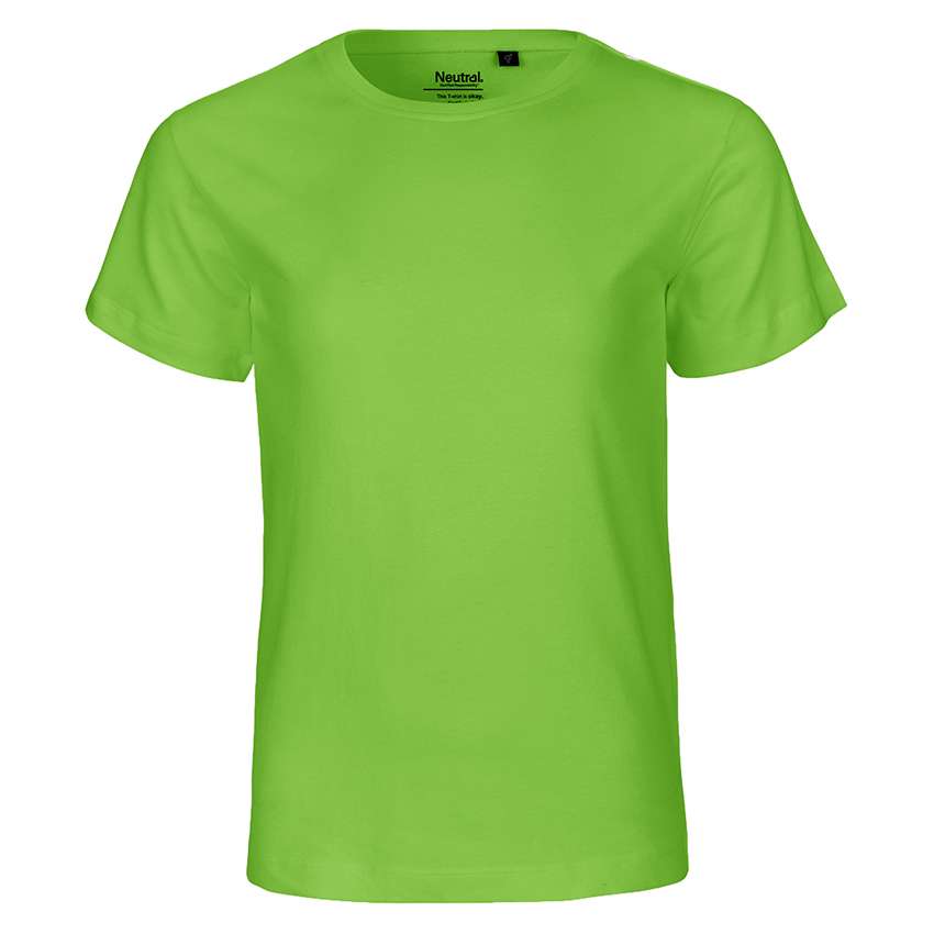 Grünes T‑Shirt in leuchtendem Limettengrün, Frontansicht, kurzärmlig