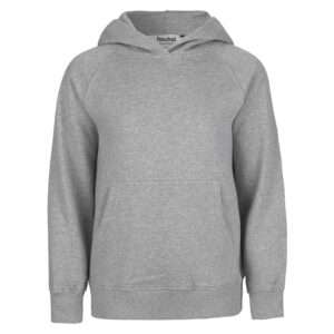 Grau melierter Kapuzenpullover mit Kängurutasche und Rippbündchen