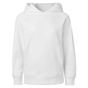 Schlichter weißer Kapuzenpullover mit Kängurutasche, Vorderansicht