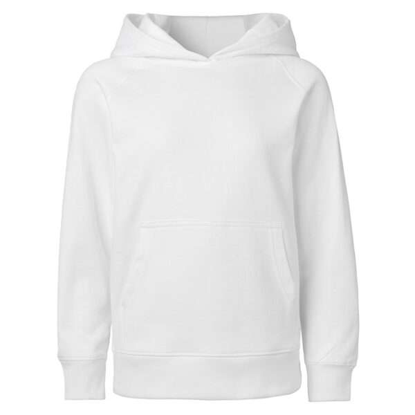 Schlichter weißer Kapuzenpullover mit Kängurutasche, Vorderansicht