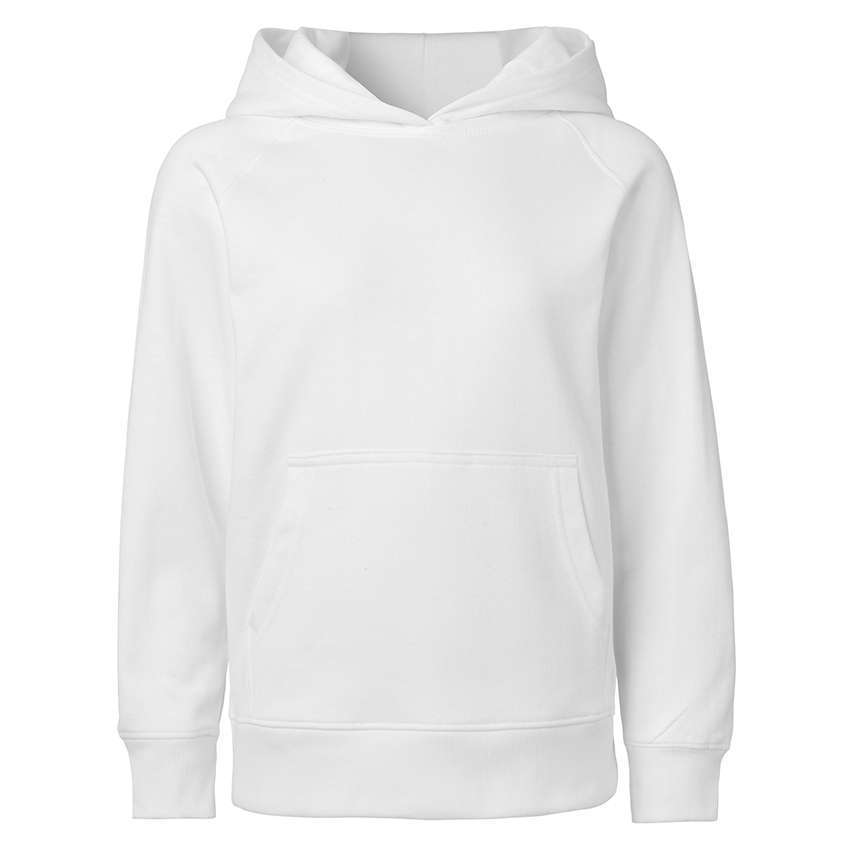 Schlichter weißer Kapuzenpullover mit Kängurutasche, Vorderansicht