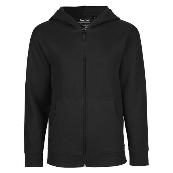 Schwarzer, durchgehender Kapuzenpulli mit Reißverschluss und Kängurutasche