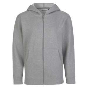 Grau melierte Kapuzenjacke mit durchgehendem Reißverschluss und Kängurutasche