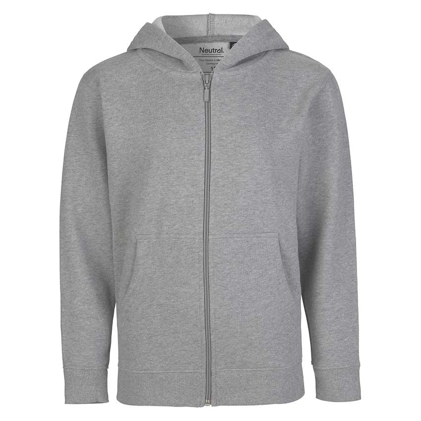 Grau melierte Kapuzenjacke mit durchgehendem Reißverschluss und Kängurutasche