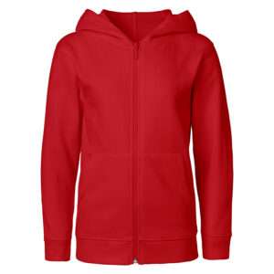 Einfarbige rote Kapuzenjacke mit Reißverschluss und Kängurutaschen