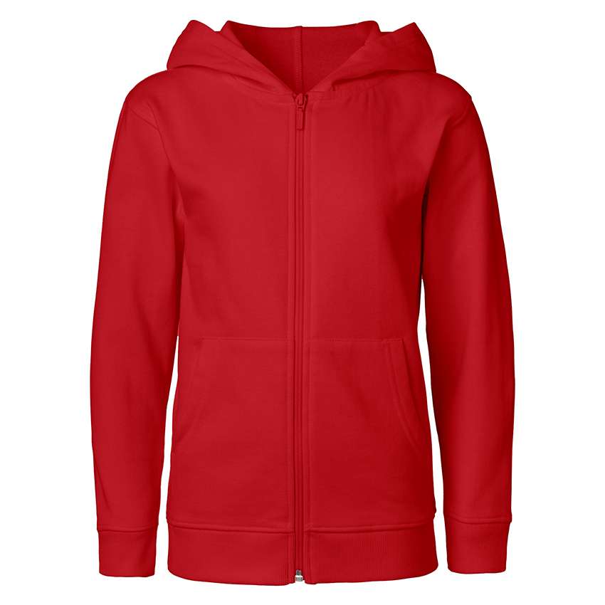 Einfarbige rote Kapuzenjacke mit Reißverschluss und Kängurutaschen