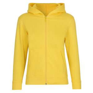 Gelbe Kapuzenjacke mit Reißverschluss und Kängurutaschen