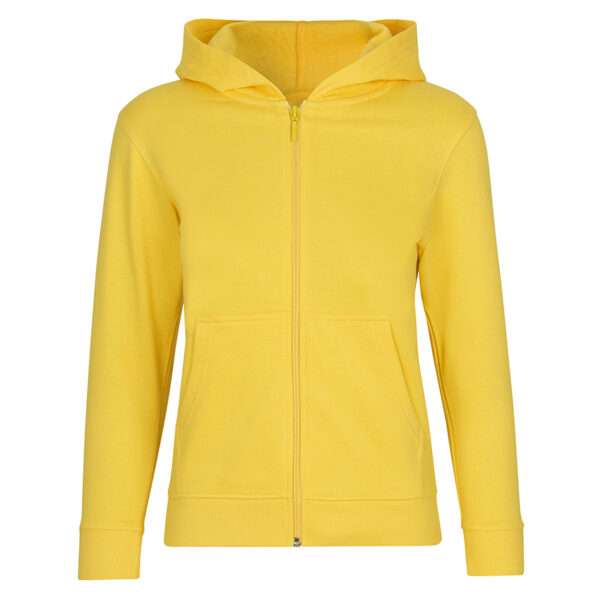 Gelbe Kapuzenjacke mit Reißverschluss und Kängurutaschen