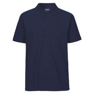 Dunkelblaues Kurzarm-Poloshirt mit Kragen und Zweiknopf-Leiste