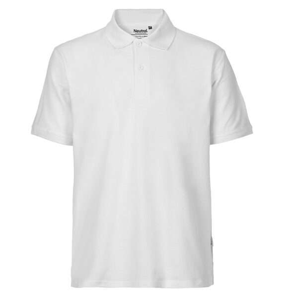 Weißes kurzärmeliges Polohemd mit Zwei-Knopfleiste, Vorderansicht