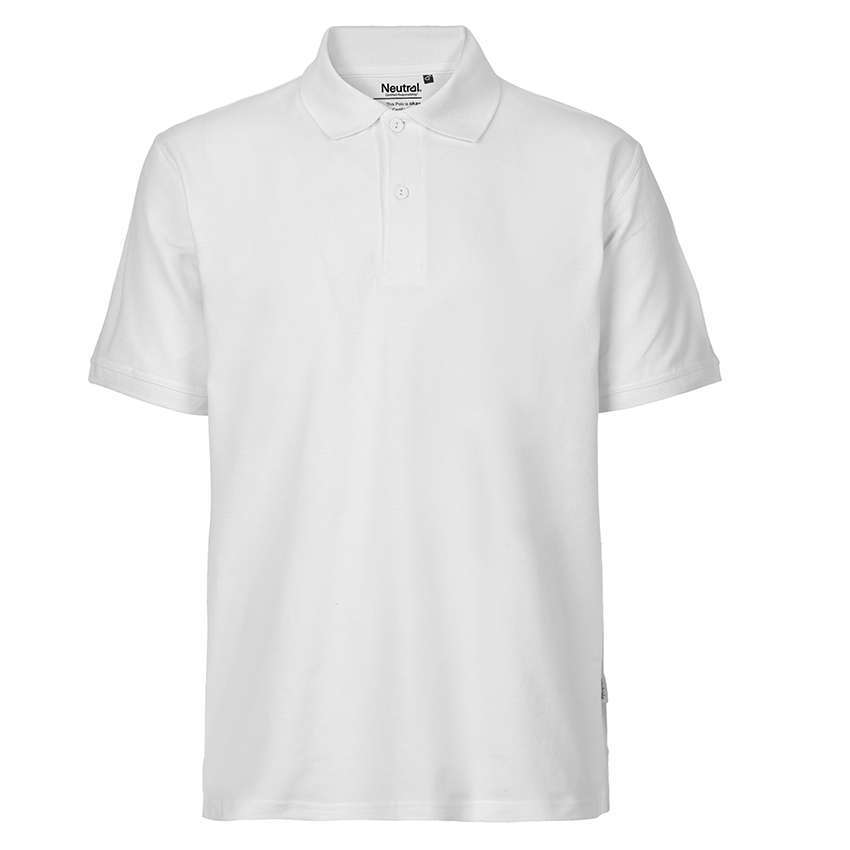 Weißes kurzärmeliges Polohemd mit Zwei-Knopfleiste, Vorderansicht