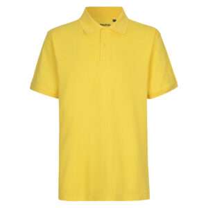 Gelbes Polohemd mit Kragen und Knopfleiste, Frontansicht