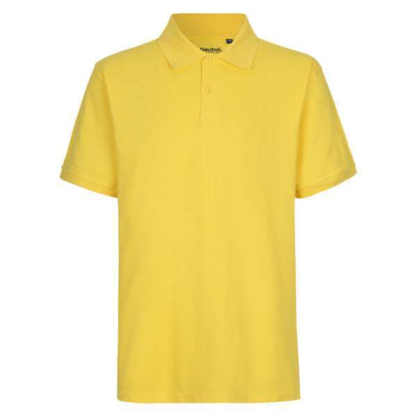 Gelbes Polohemd mit Kragen und Knopfleiste, Frontansicht