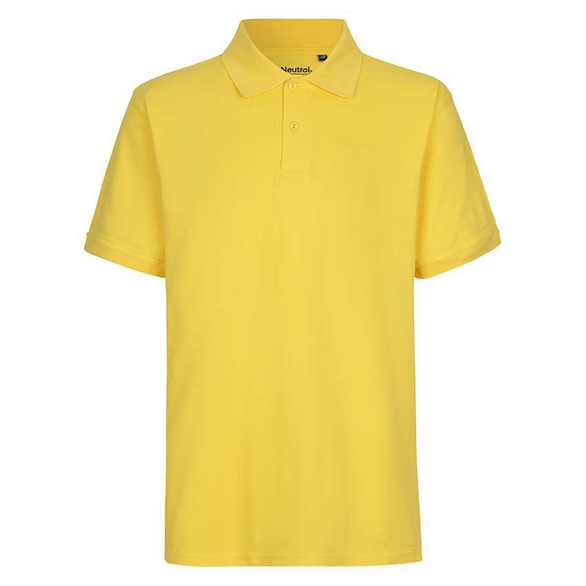 Gelbes Polohemd mit Kragen und Knopfleiste, Frontansicht