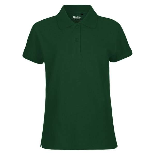 Dunkelgrünes Damen-Poloshirt mit kurzem Arm und zwei Knöpfen