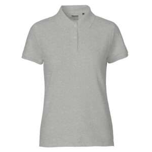 Hellgraues Damen-Poloshirt, kurze Ärmel, Knopfleiste mit zwei Knöpfen