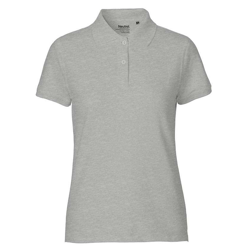 Hellgraues Damen-Poloshirt, kurze Ärmel, Knopfleiste mit zwei Knöpfen