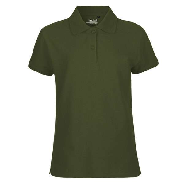 Dunkelgrünes Damen-Poloshirt mit kurzen Ärmeln und Knopfleiste