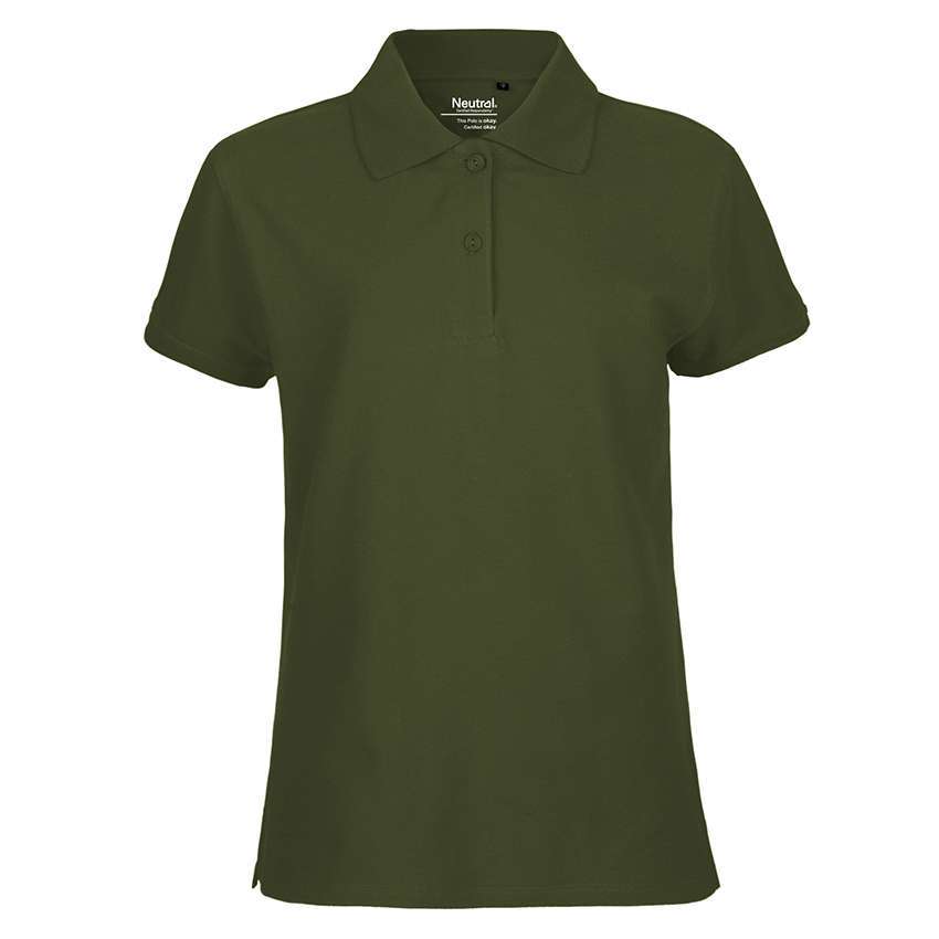 Dunkelgrünes Damen-Poloshirt mit kurzen Ärmeln und Knopfleiste