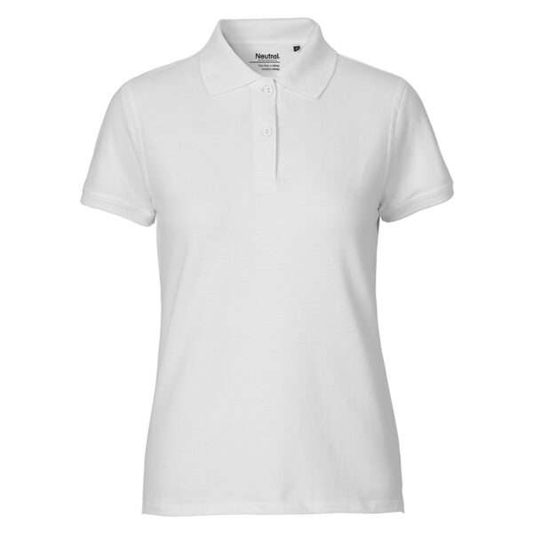Weißes Damen-Poloshirt mit kurzem Arm und Zweiknopfleiste