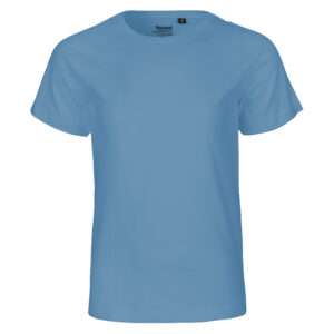 Hellblaues unbedrucktes T‑Shirt mit Rundhals und kurzen Ärmeln