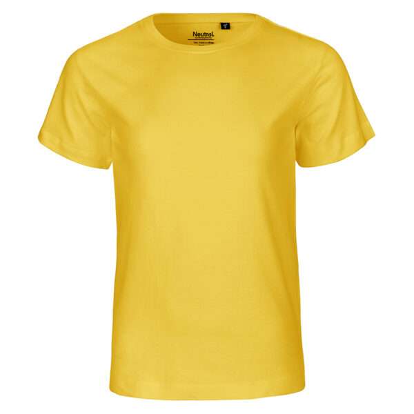 Leuchtend gelbes, unifarbenes T-Shirt mit Rundhalsausschnitt, Frontansicht