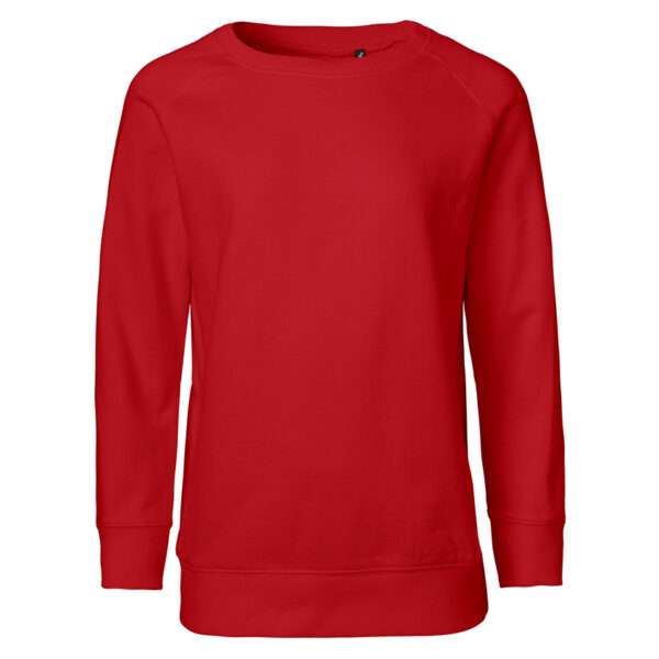 Rotes schlichtes Sweatshirt mit Rundhals und langen Ärmeln, frontale Ansicht