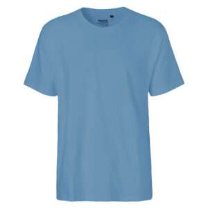 Hellblaues unbedrucktes T‑Shirt mit Rundhalsausschnitt, Vorderansicht