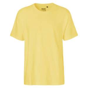 Einfaches gelbes T‑Shirt mit Rundhalsausschnitt, frontal
