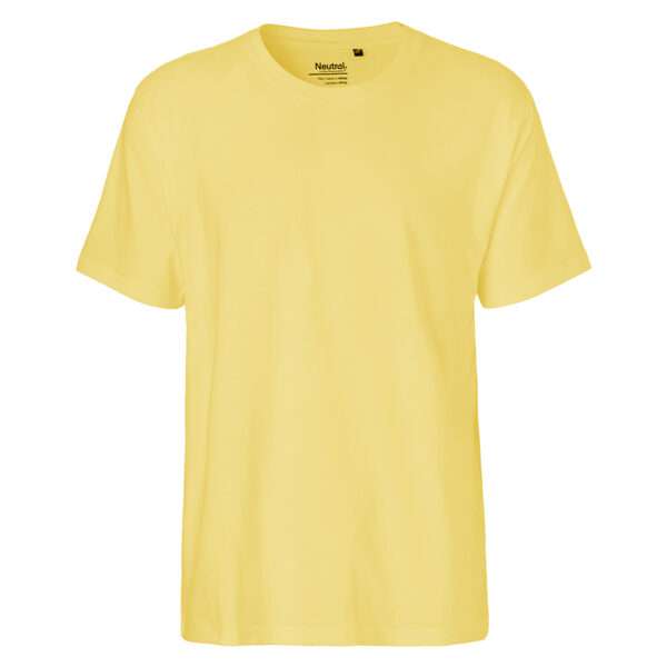 Einfaches gelbes T‑Shirt mit Rundhalsausschnitt, frontal