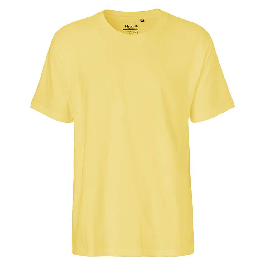Einfaches gelbes T‑Shirt mit Rundhalsausschnitt, frontal