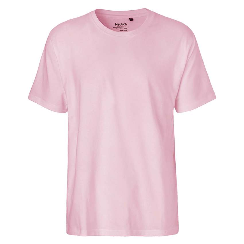 Hellrosa, unbedrucktes Baumwoll-T‑Shirt mit Rundhalsausschnitt und kurzen Ärmeln