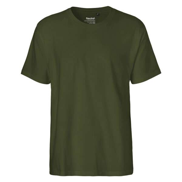 Einfarbiges olivgrünes T‑Shirt mit Rundhalsausschnitt und kurzen Ärmeln