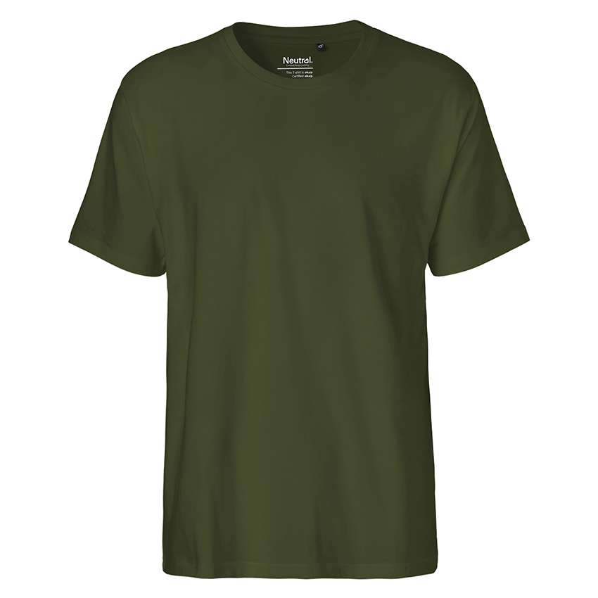 Einfarbiges olivgrünes T‑Shirt mit Rundhalsausschnitt und kurzen Ärmeln