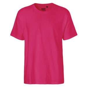 Ein schlichtes knallpinkes T-Shirt mit Rundhals und kurzen Ärmeln