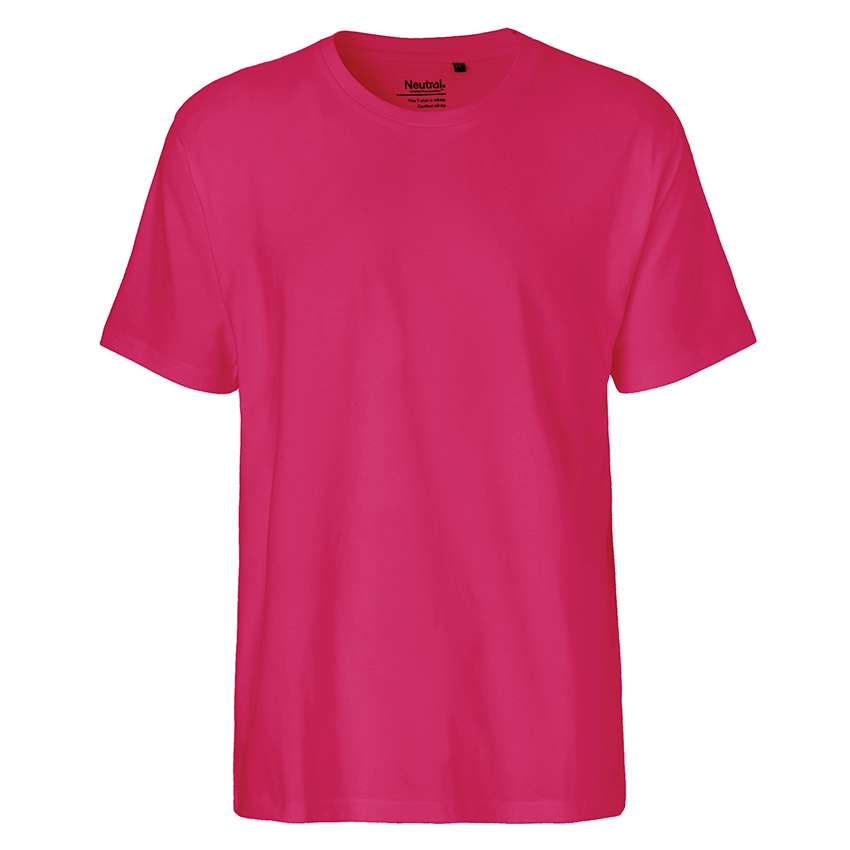 Ein schlichtes knallpinkes T-Shirt mit Rundhals und kurzen Ärmeln