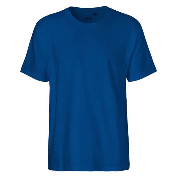Ein einfarbiges königsblaues T‑Shirt mit Rundhalsausschnitt, frontale Ansicht