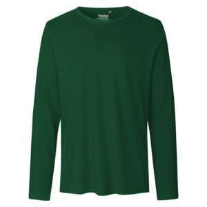 Dunkelgrünes, schlichtes Langarmshirt mit Rundhalsausschnitt, frontal abgebildet