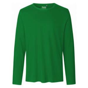 Grünes langärmeliges T‑Shirt in Frontansicht auf weißem Hintergrund