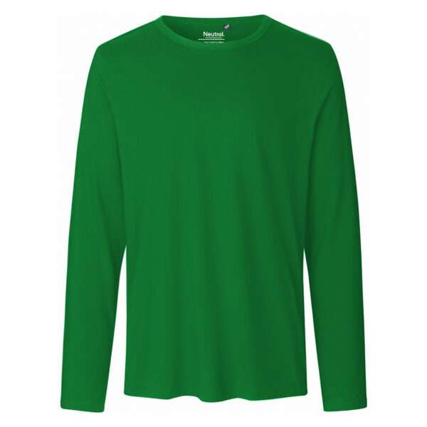 Grünes langärmeliges T‑Shirt in Frontansicht auf weißem Hintergrund